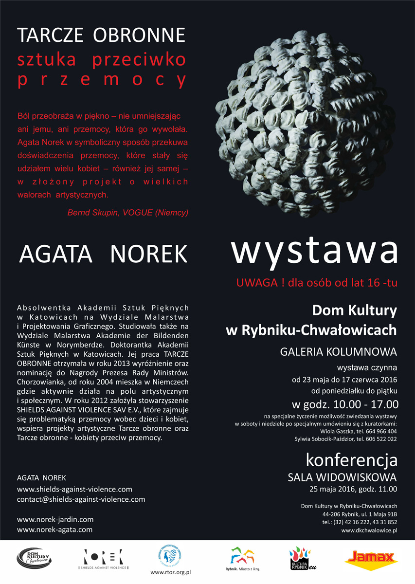 Plakat Wystawy 'Tarcze obronne, sztuka przeciwko przemocy' 'Agata Norek'
