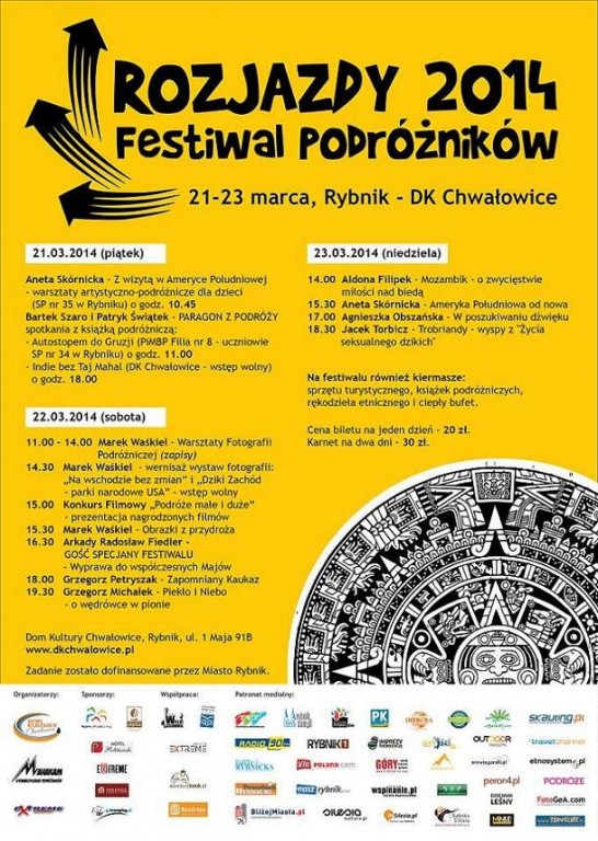 Plakat promocyjny Rozjazdy 2014 Festiwal Podróżników