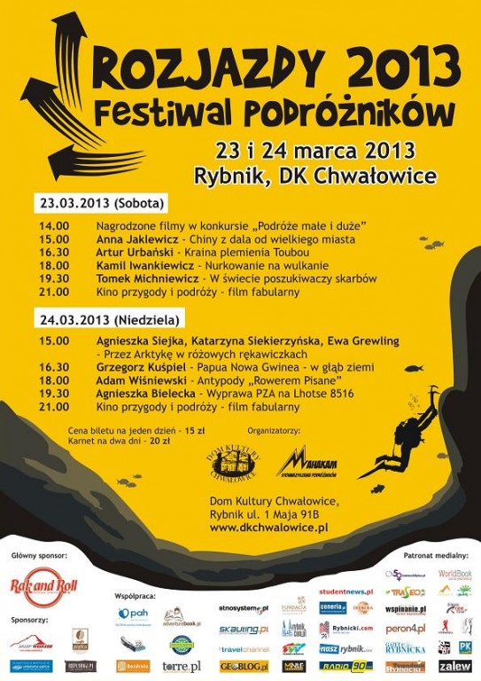 Plakat promocyjny Rozjazdy 2013 Festiwal Podróżników