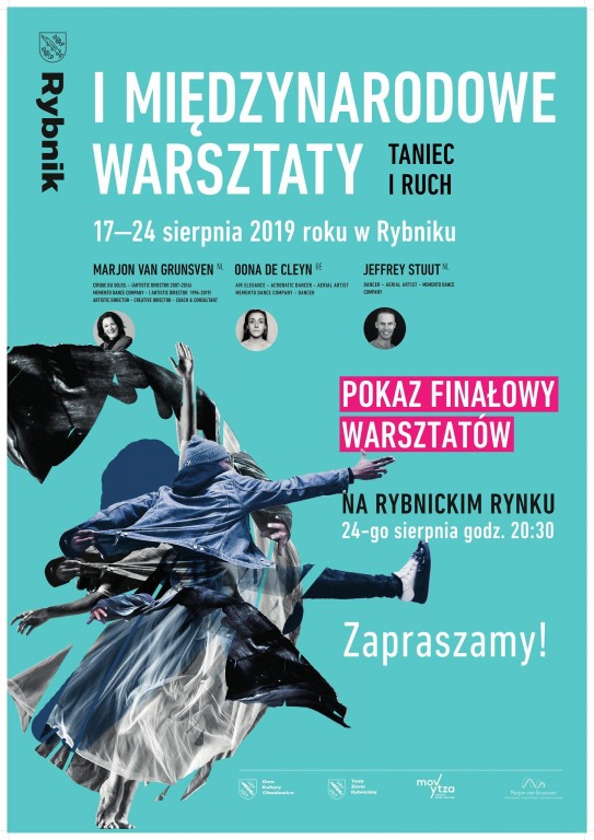 Plakat promocyjny pierwsze międzynarodowe warsztaty taniec i  ruch