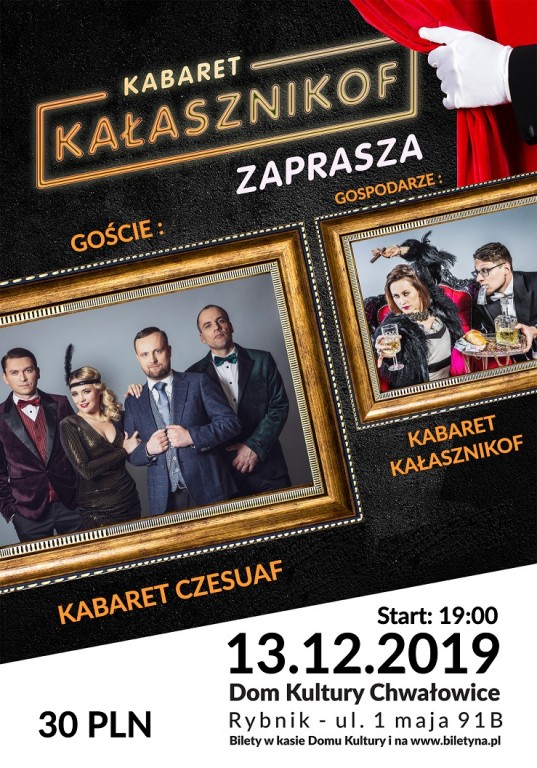 Plakat promocyjna kabaret kałasznikof zaprasza