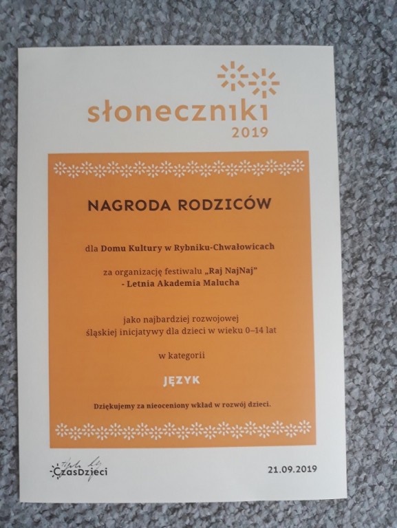 Nagroda rodziców słoneczniki 2019