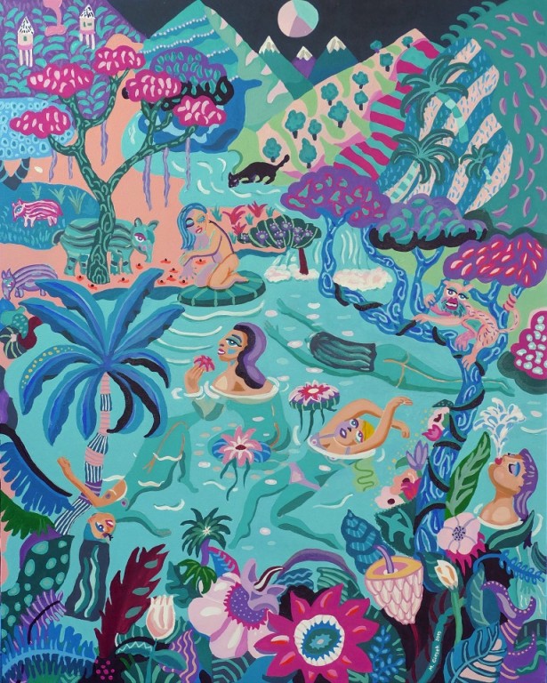 Koloryt dżungla kobiety w wodzie