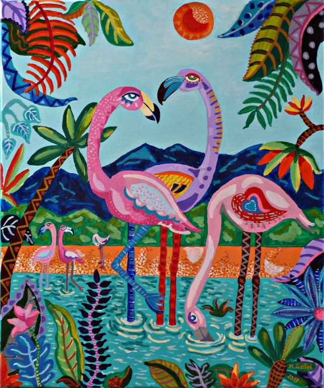 Koloryt dżungla flamingi