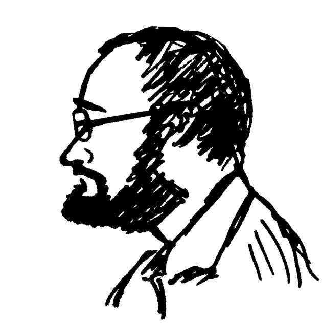 Komiksowy portret z profilu brodatego mężczyzny w okularach
