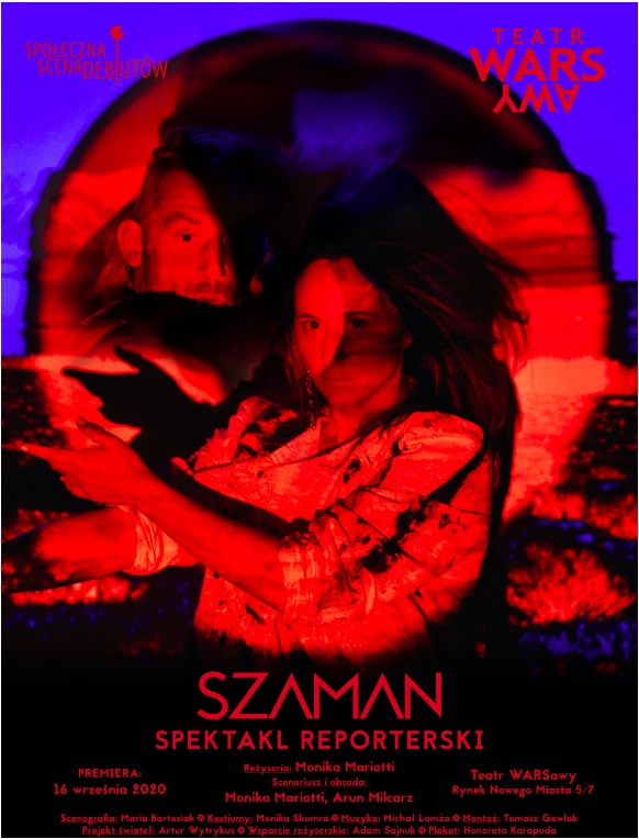 Plakat promocyjny Szaman spektakl reporterski