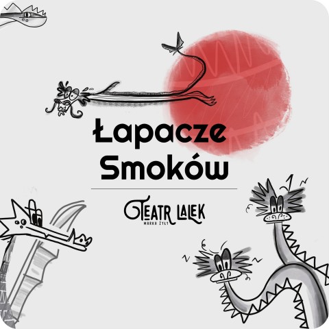 grafika przedstawiająca 4 smoki. Łapacze smoków teatr lalek marka żyły