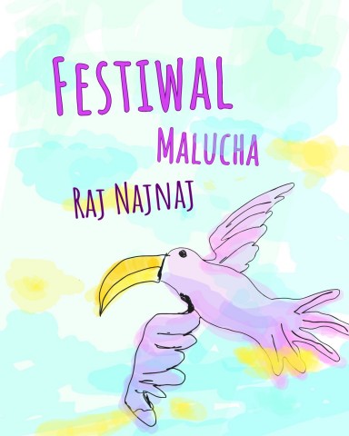 Festiwal Malucha Raj NajNaj, na pastelowych chmurach zarys ptaka 