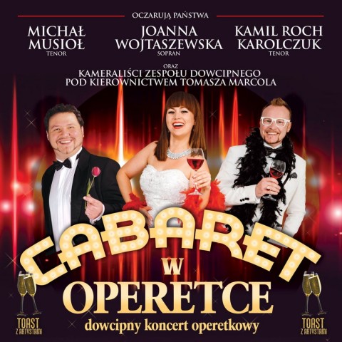 trzy osoby, w odświętnych strojach, cabaret w operetce
