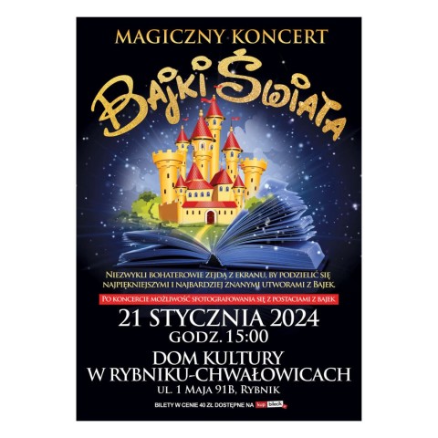 Magiczny Koncert Bajki Świata, z kart księgi wyłania się zamek