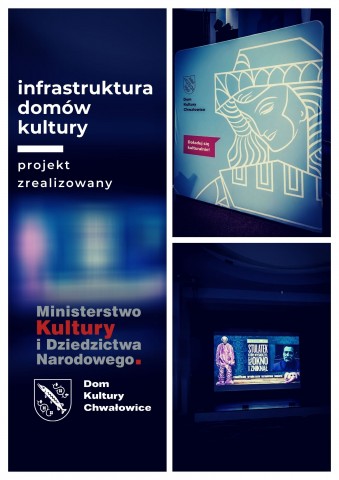 Plakat Infrastruktury Domów Kultury, z prawej strony widać dwa obrazki