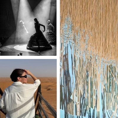 kwadrat podzielony na 3 części, po lewej dwa zdjęcia -po prawej fragment obrazu