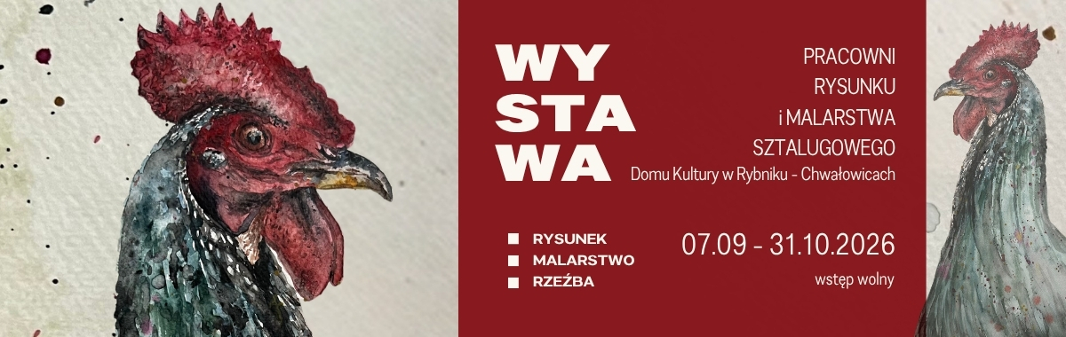Baner przedstawia po lewej stronie głowę koguta a po prawej na bordowym tle tekst w białym kolorze na temat wydarzenia.i