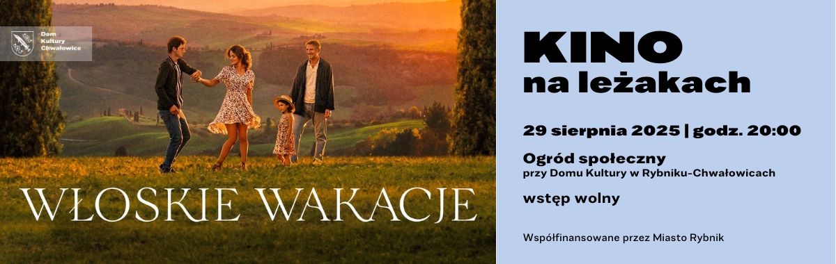 po lewej, 4 osoby na tle wzgórz, w oddali zachodzące słońce, kino na leżakach 29 sierpnia 2025 godz. 20:00 ogród społeczny