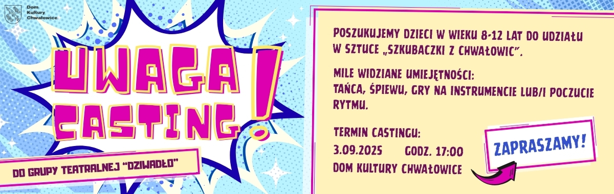 uwaga casting do grupy teatralnej dziwadło. Informacje o naborze, w komiksowej stylistyce