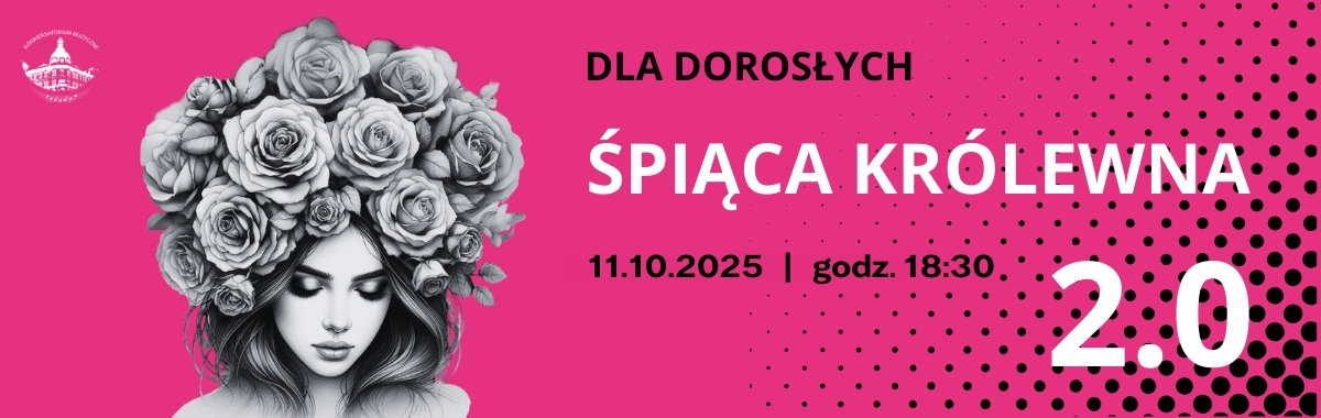 na różowym tle kobiety z kwiatami na głowie, po prawej dla dorosłych, śpiąca królewna 2.0, 11.10. godz. 18:30