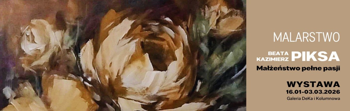 Baner przedstawiający fragment obrazu z kwiatami w ciemno żółtej tonacji. Po prawej informacje o wystawie.