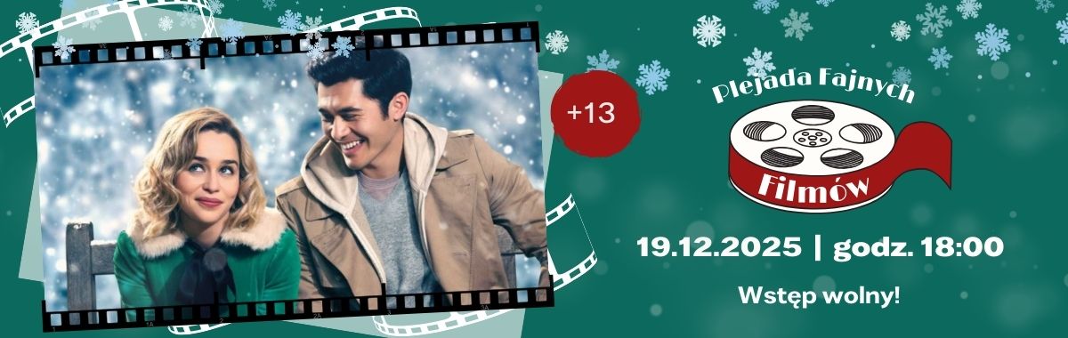 Ciemno zielony baner, po prawej data 19.12.2025 godz. 18:00, po lewej postać mężczyzny i kobiety.